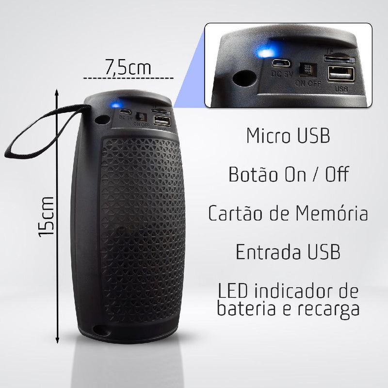 Caixinha De Som Portátil Bass Amplificado Bluetooth LED RGB Cartão SD Radio Fm USB Conexão TWS